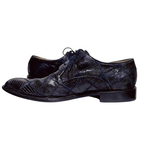 Belvedere Genuine Lizard Leather Lace Up Formal Oxford Shoes Navy Blue US 13